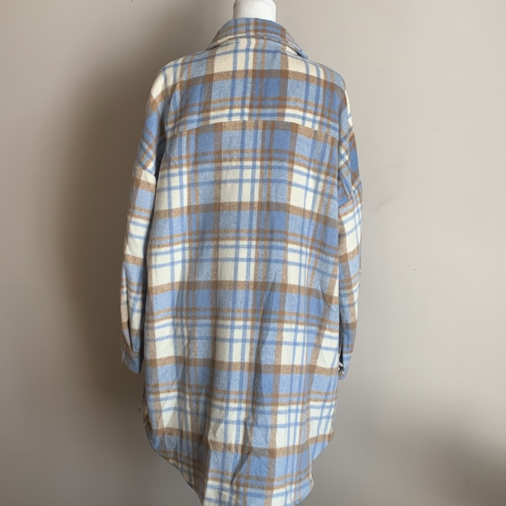 Flannel Plaid Button Down Shirt Medium Blue White Womens Long Sleeve Casual - Picture 4 of 5